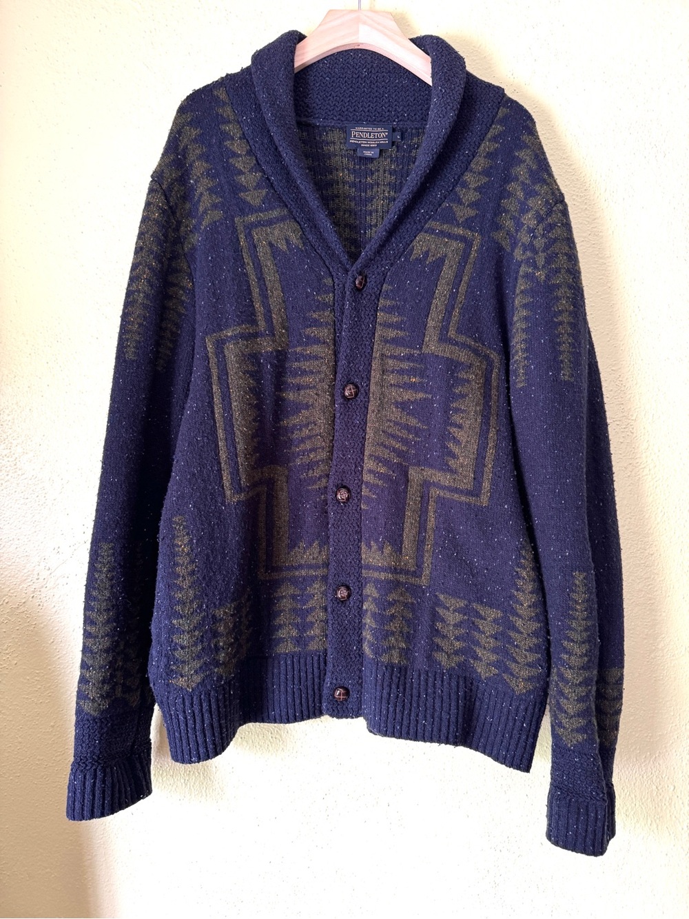 Pendleton Harding Shawl-Collar Cardigan in Navy & Green